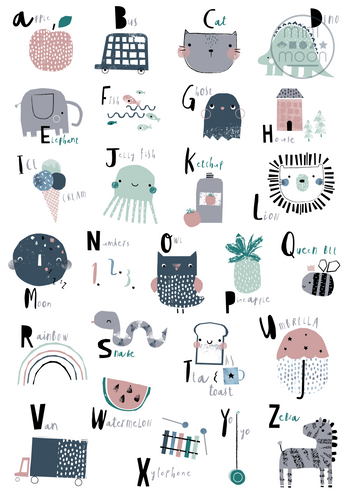 Mini Moon Nursery Alphabet Print A4